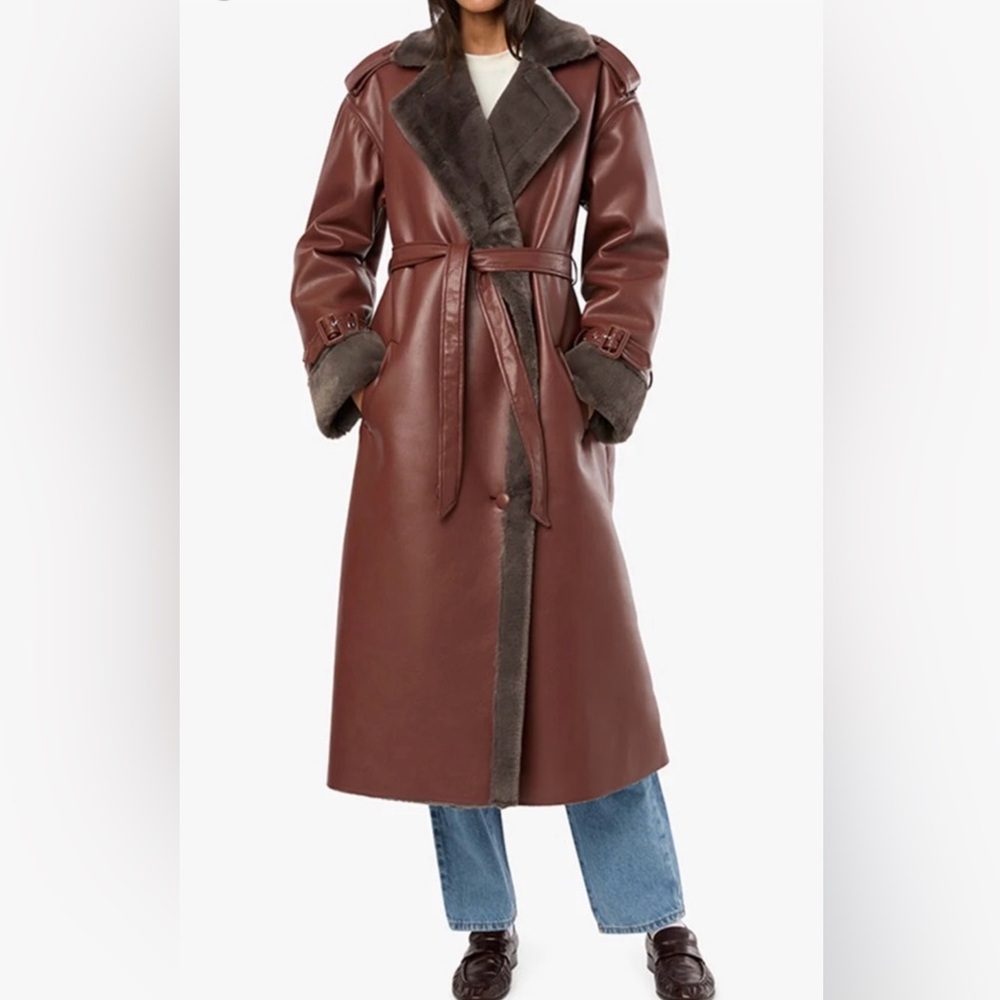 NWT WeWoreWhat Dark Brown FauxFur Coat size XS/S/M